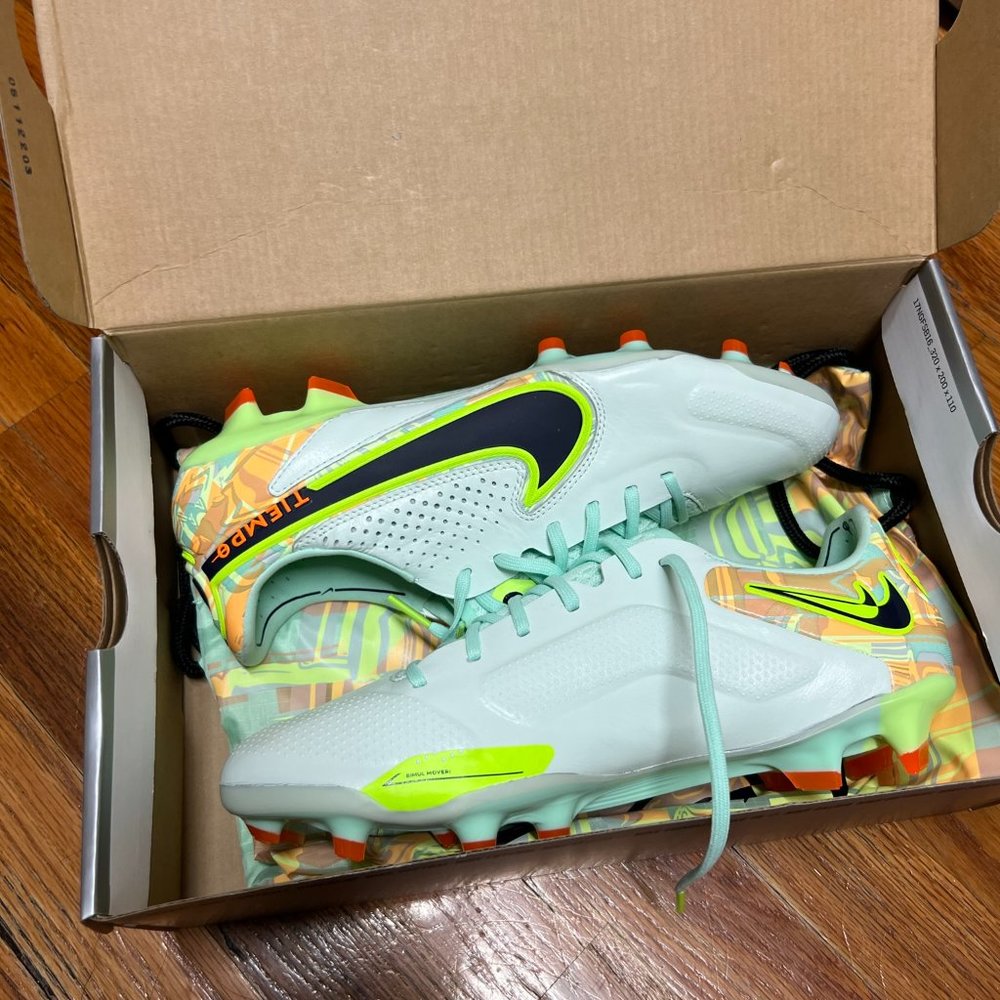 Nike Tiempo Legend 9 Elite FG Barely Green/Total Orange/Blackened Blue size 9
